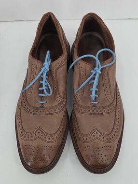 Allen Edmonds Tan/Brown Brogue Oxfords with Light Blue Laces